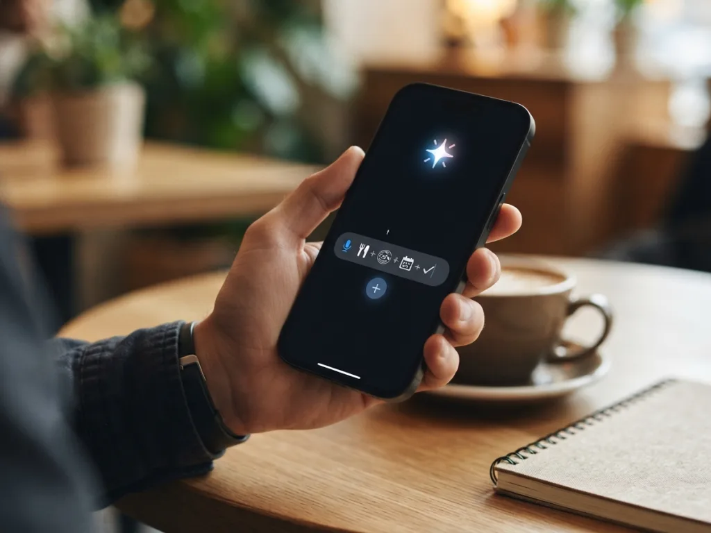 Smart phone screen displaying AI Quick Entry transaction drafting from natural language text