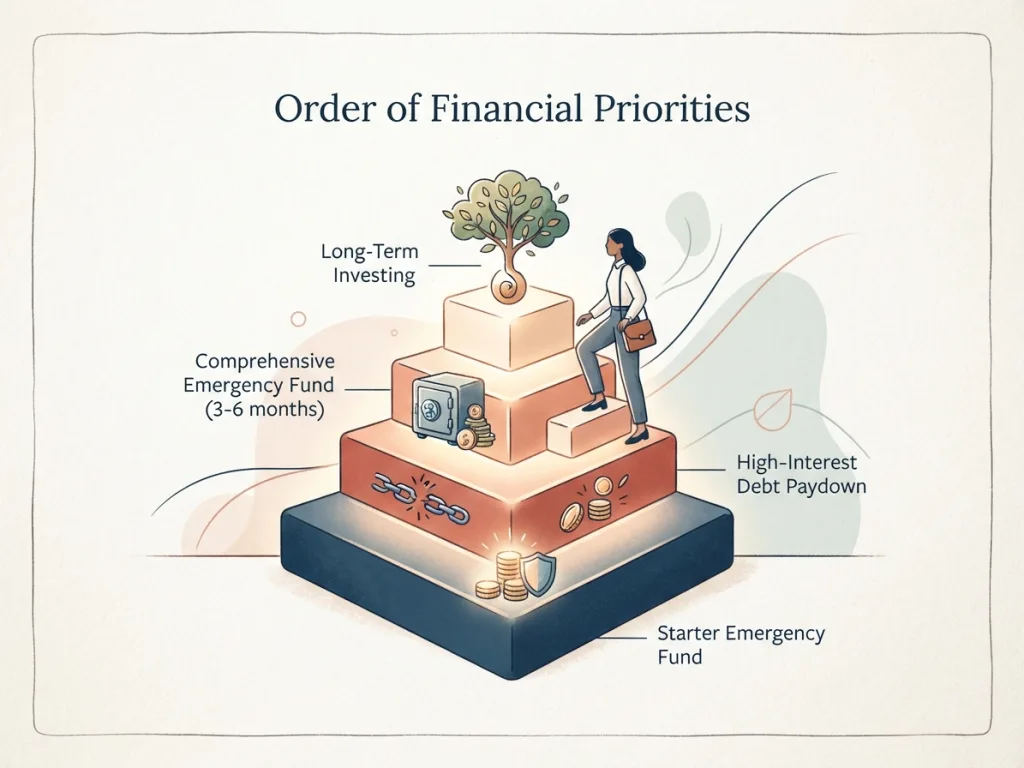 Diagram showing the order of financial priorities for savings allocations.
